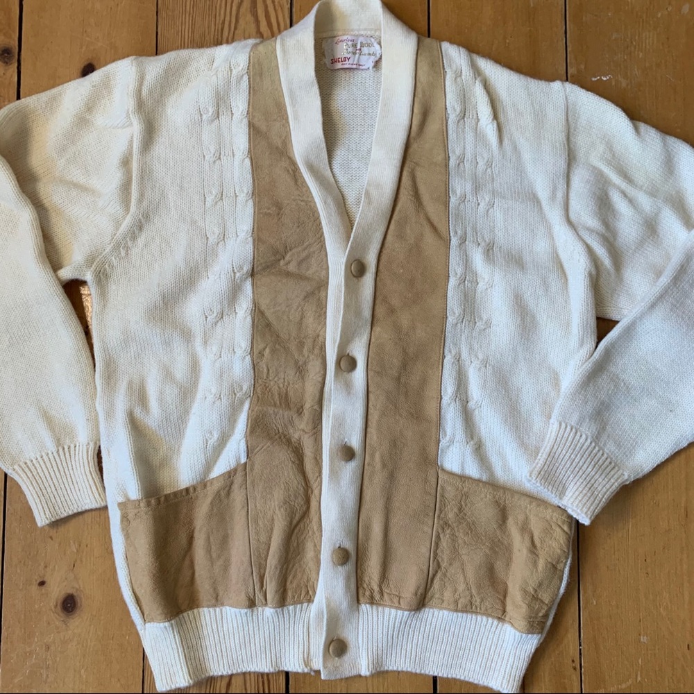 VINTAGE wool and suede cardigan sweater